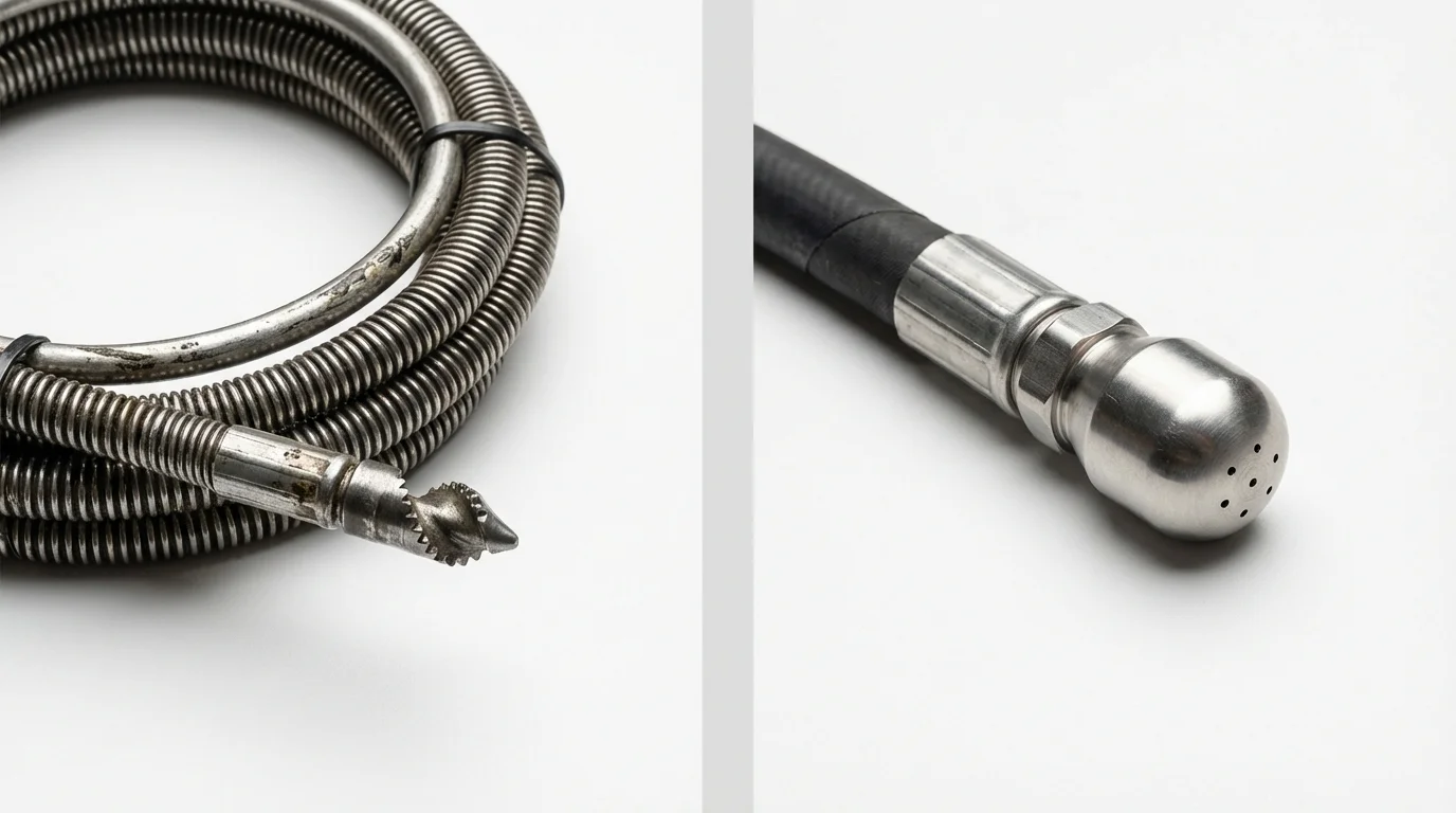 Drain snake cable and hydro jetting nozzle used for drain cleaning in Albion, NY