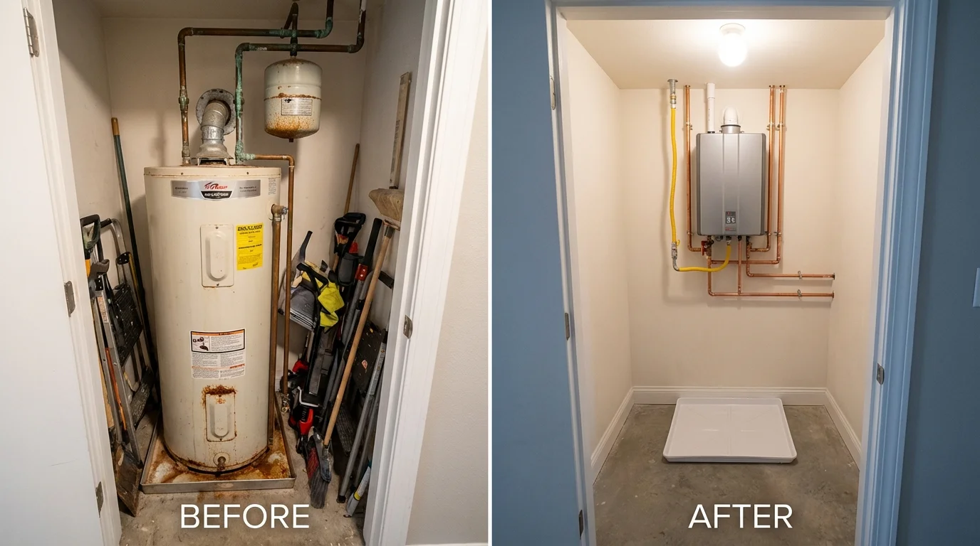 Tank water heater versus wall-mounted tankless unit comparison for Albion, NY homeowners