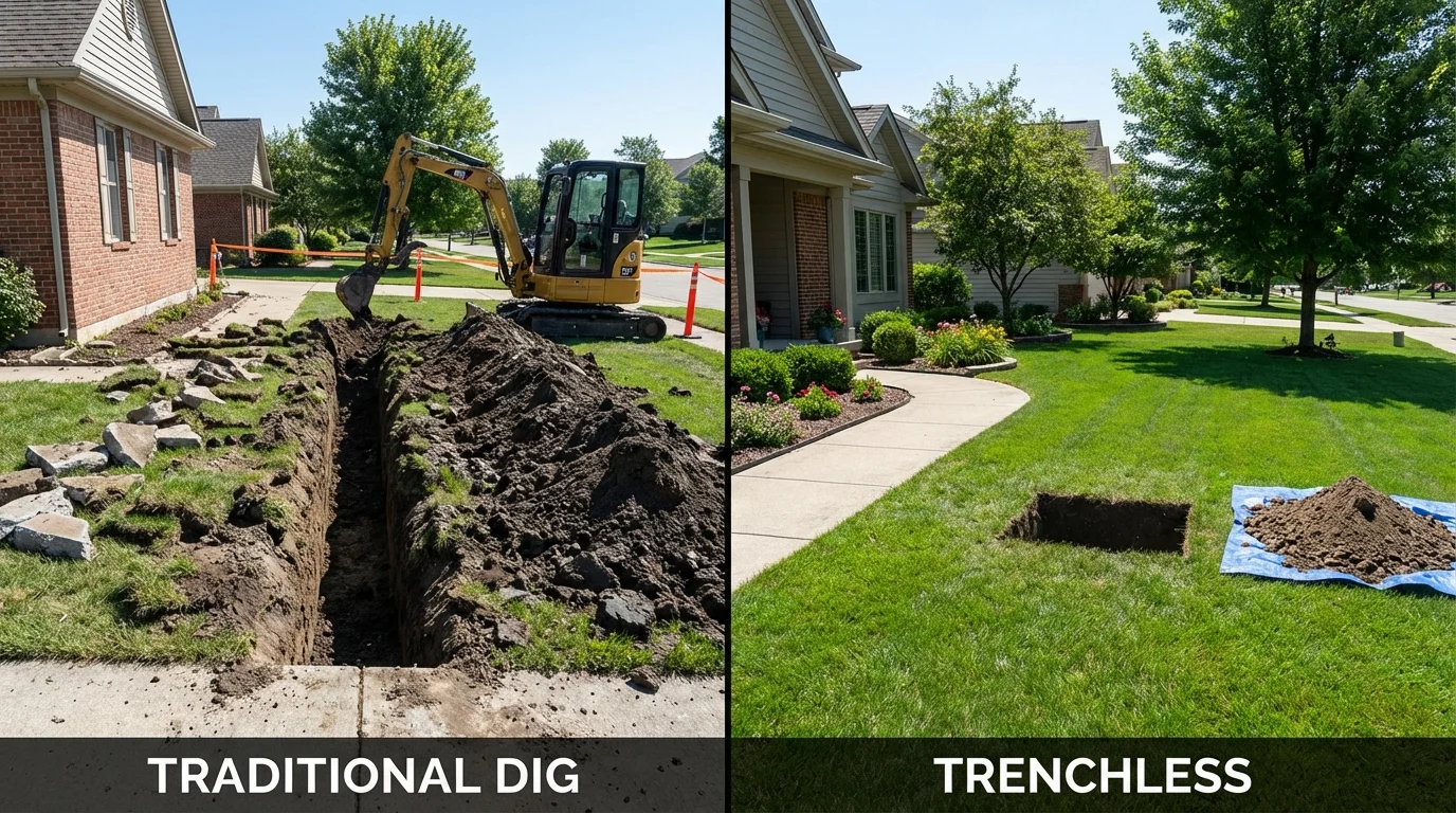 Trenchless sewer repair with minimal yard damage versus traditional excavation in Albion, NY